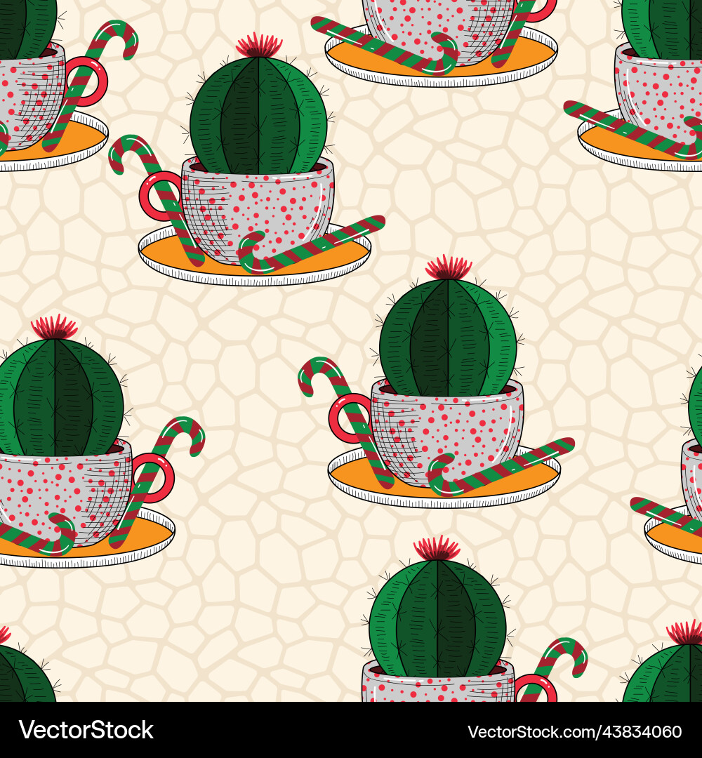 Christmas cactus candy seamless pattern Christmas cactus candy seamless pattern vector image