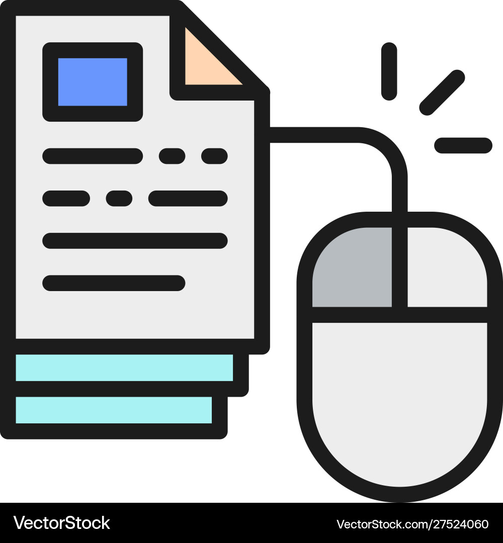 Computer mouse with pages web library flat color Vector Image