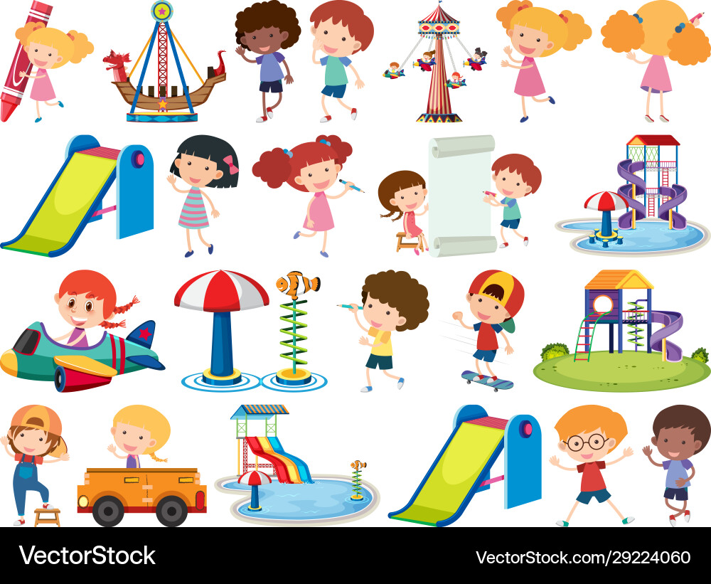 Large set isolated objects many children Large set isolated objects many children vector image