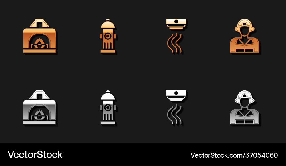 Set interior fireplace fire hydrant smoke alarm Set interior fireplace fire hydrant smoke alarm vector image