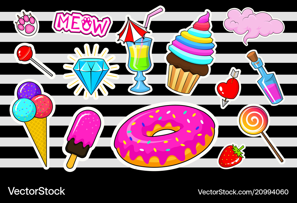 Set von Mädchen Mode niedlichen Patches Spaß Aufkleber Set von Mädchen Mode niedlichen Patches Spaß Aufkleber vektorbild