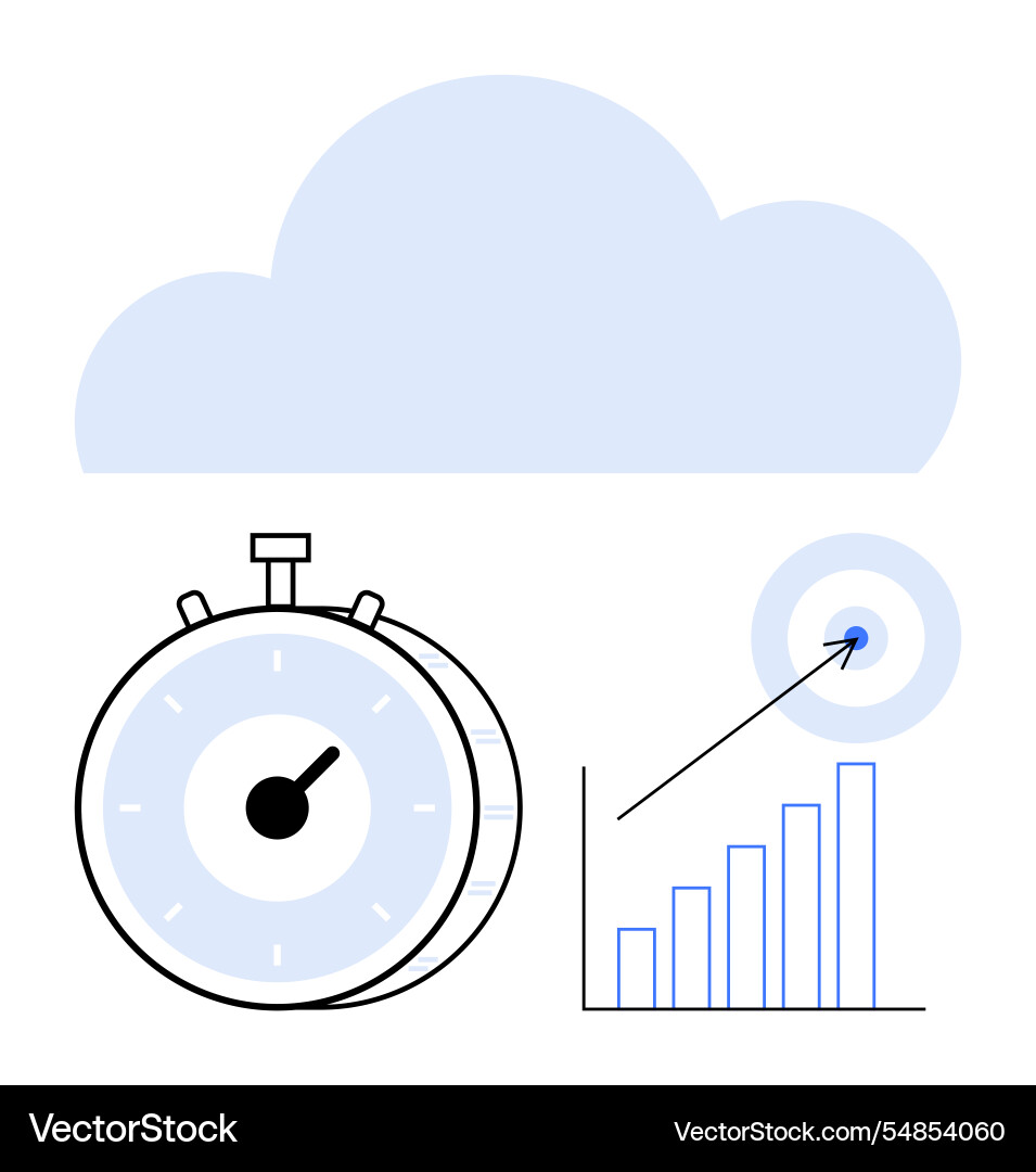 Stopwatch target with arrow and bar graph under Stopwatch target with arrow and bar graph under vector image