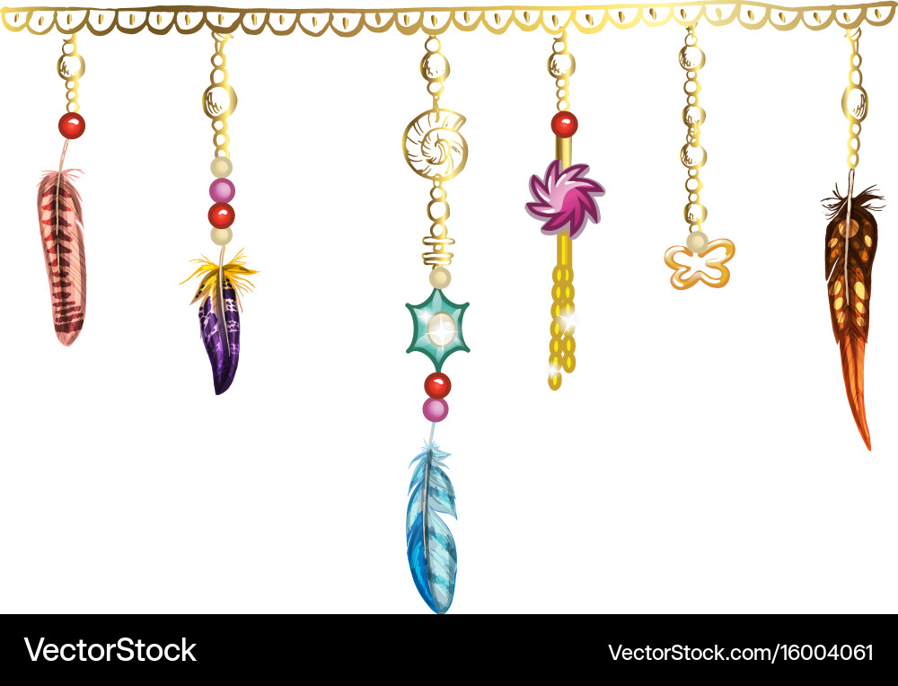 Boho elements with feathers chain Vector Image