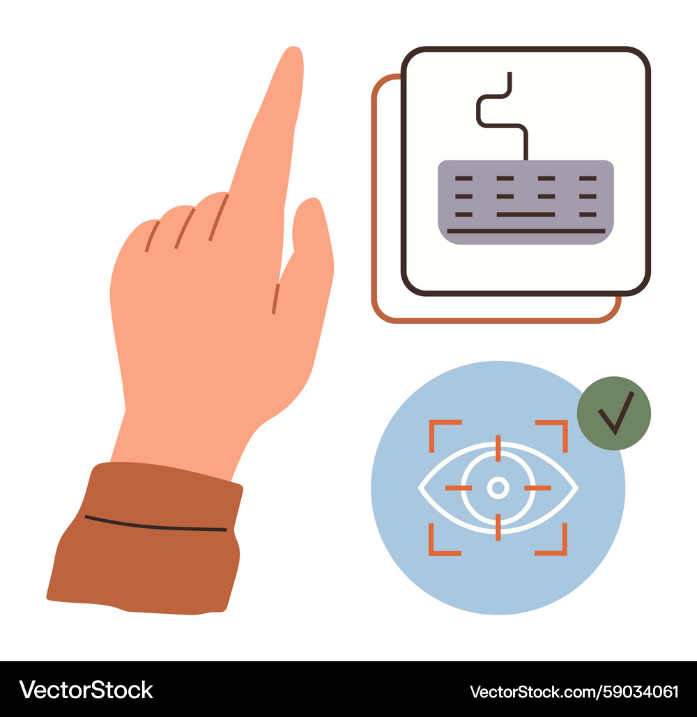 Hand gesture keyboard and eye scan representing Hand gesture keyboard and eye scan representing Vector Image