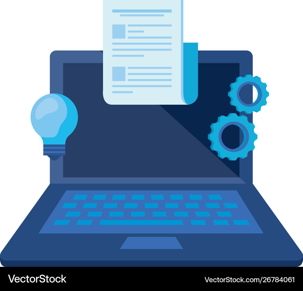 Laptop computer with document file vector image