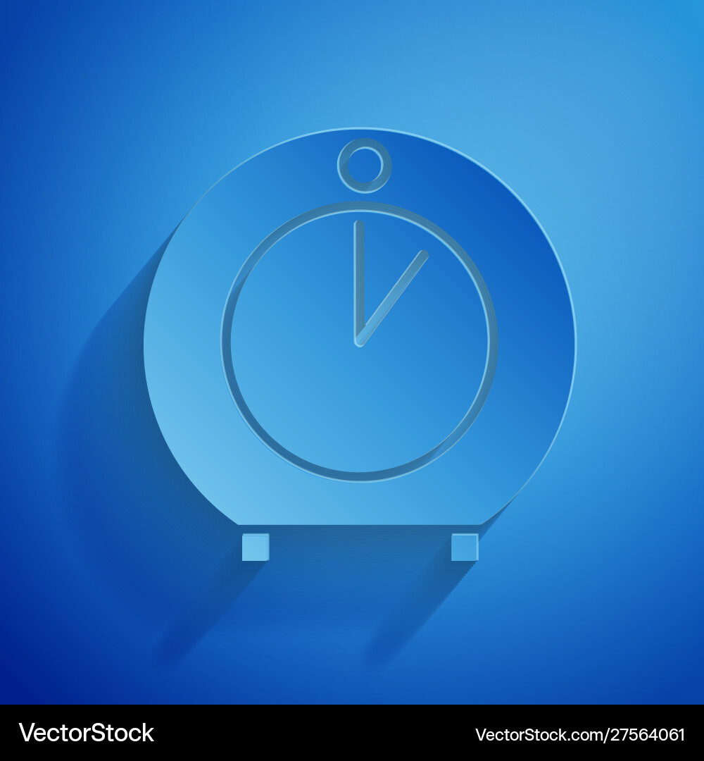 Paper cut kitchen timer icon isolated on blue Paper cut kitchen timer icon isolated on blue Vector Image