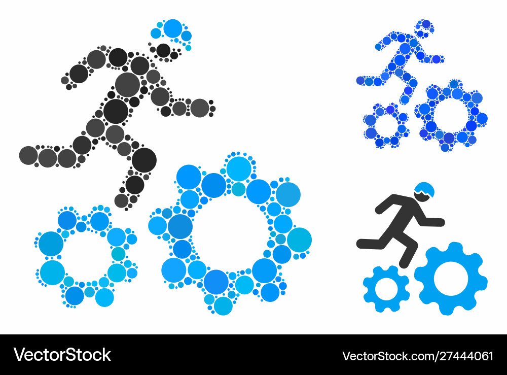 Running developer over gears composition icon Running developer over gears composition icon vector image