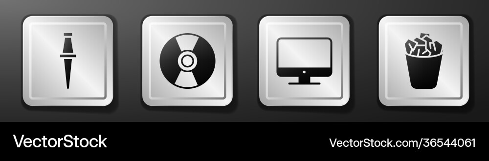 Set push pin cd or dvd disk computer monitor Set push pin cd or dvd disk computer monitor vector image