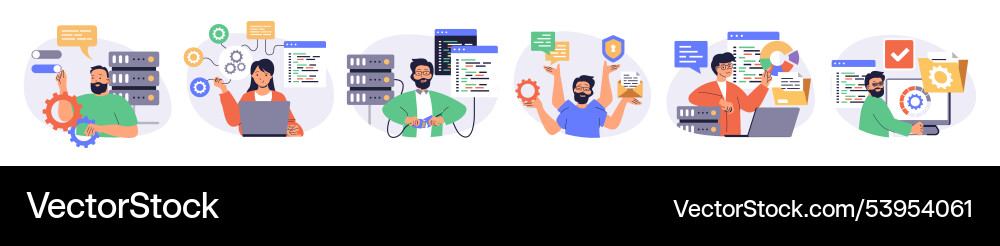 System administrator concept set with characters System administrator concept set with characters vector image