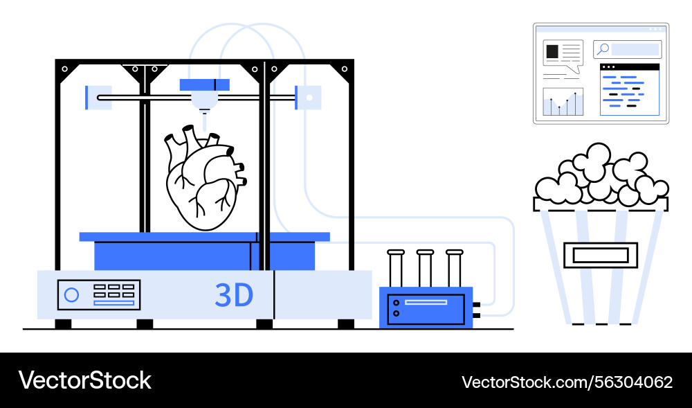 3d printer creating heart model with analytics Vector Image