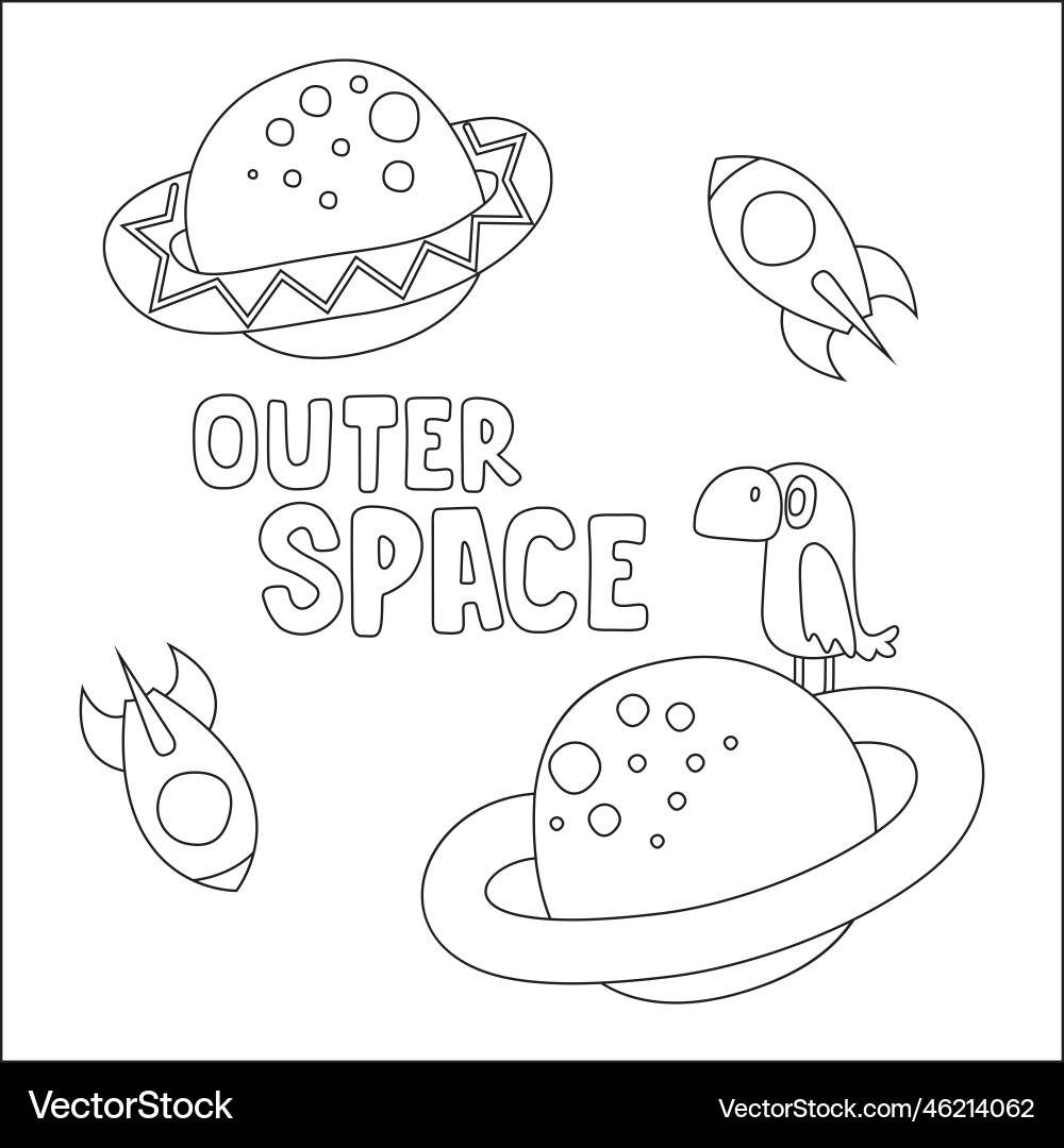 Bird character in the space with planet Bird character in the space with planet Vector Image