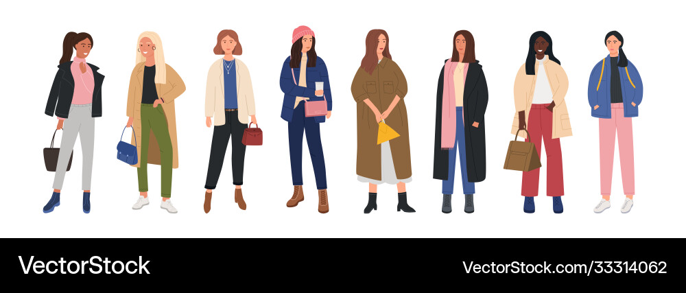 Collection female characters dressed in trendy Collection female characters dressed in trendy vector image