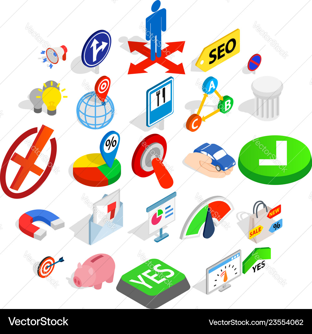 Decision icons set isometric style Decision icons set isometric style Vector Image