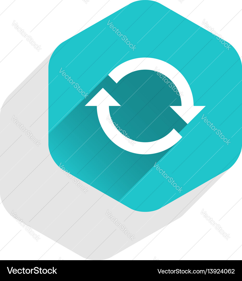 Flat arrow sign refresh icon hexagon button Vector Image