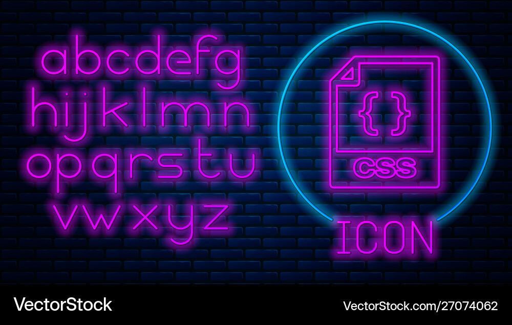 Glowing neon css file document download Vector Image