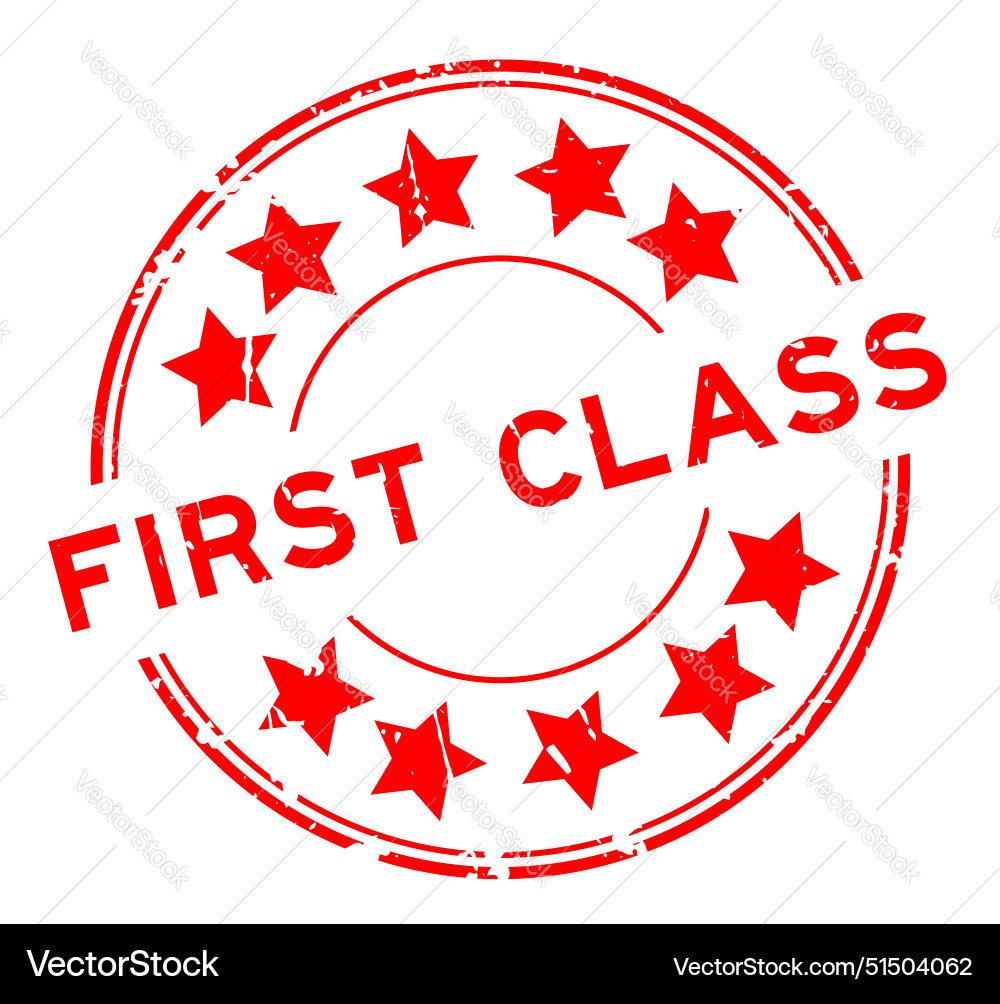 Grunge red first class word with star icon round Grunge red first class word with star icon round vector image