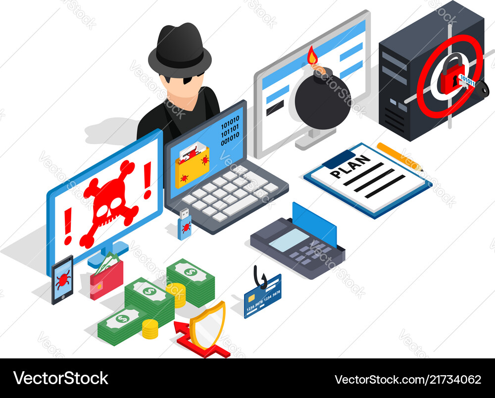 Hacking Isometric Icons Vector Image