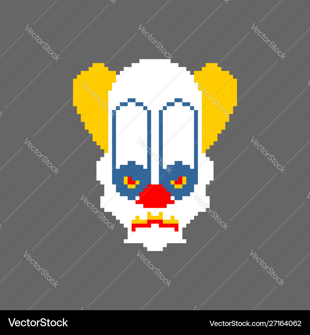 Scary clown pixel art terrible 8 bit eyes digital Vector Image
