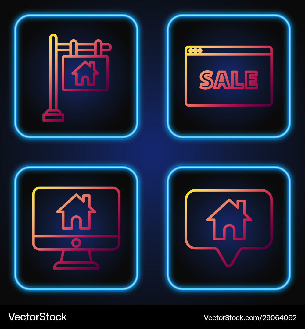 Set line map pointer with house computer monitor Set line map pointer with house computer monitor vector image
