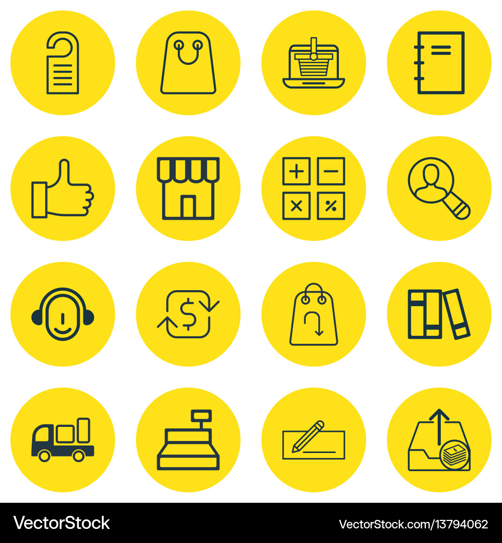 Set of 16 ecommerce icons includes bookshelf Set of 16 ecommerce icons includes bookshelf vector image