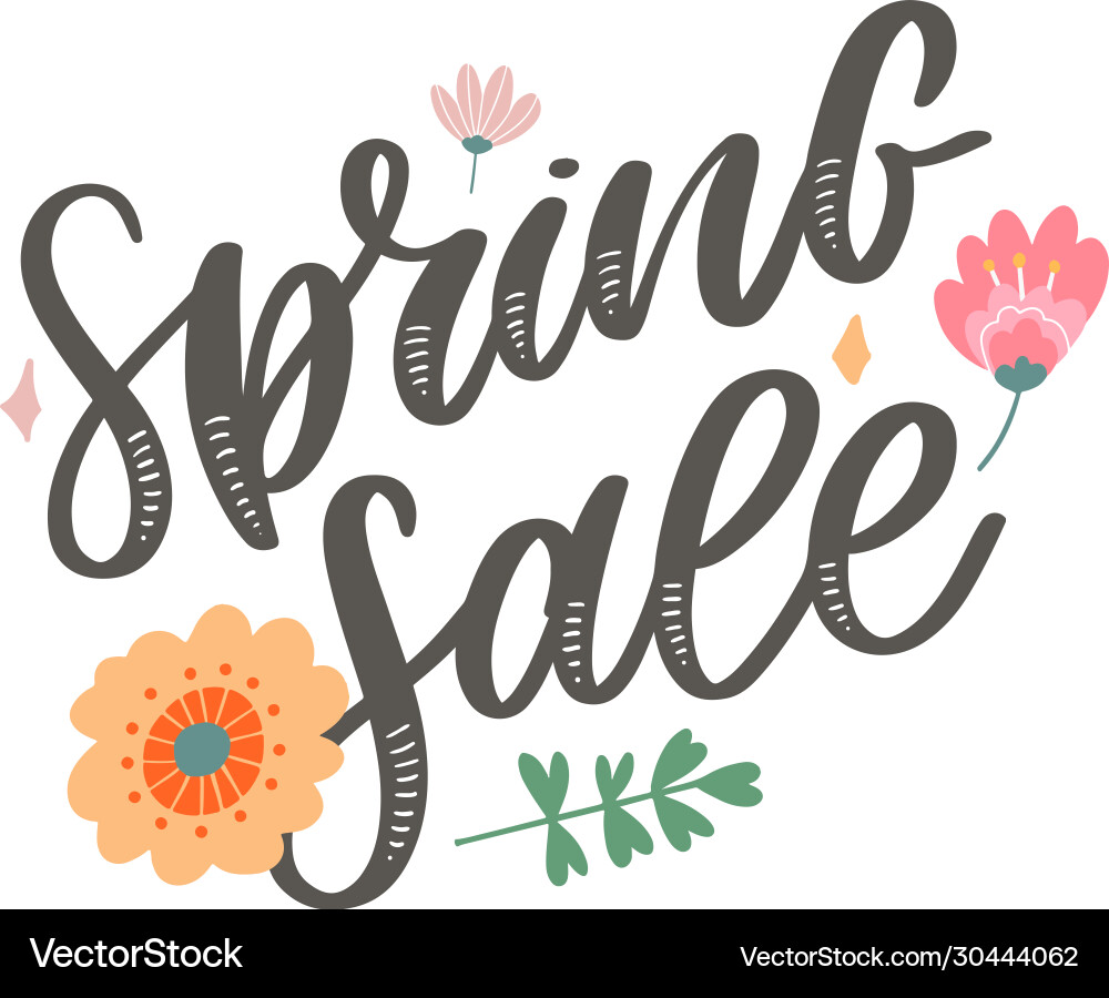 Spring sale word hanging on leaves with strings vector image