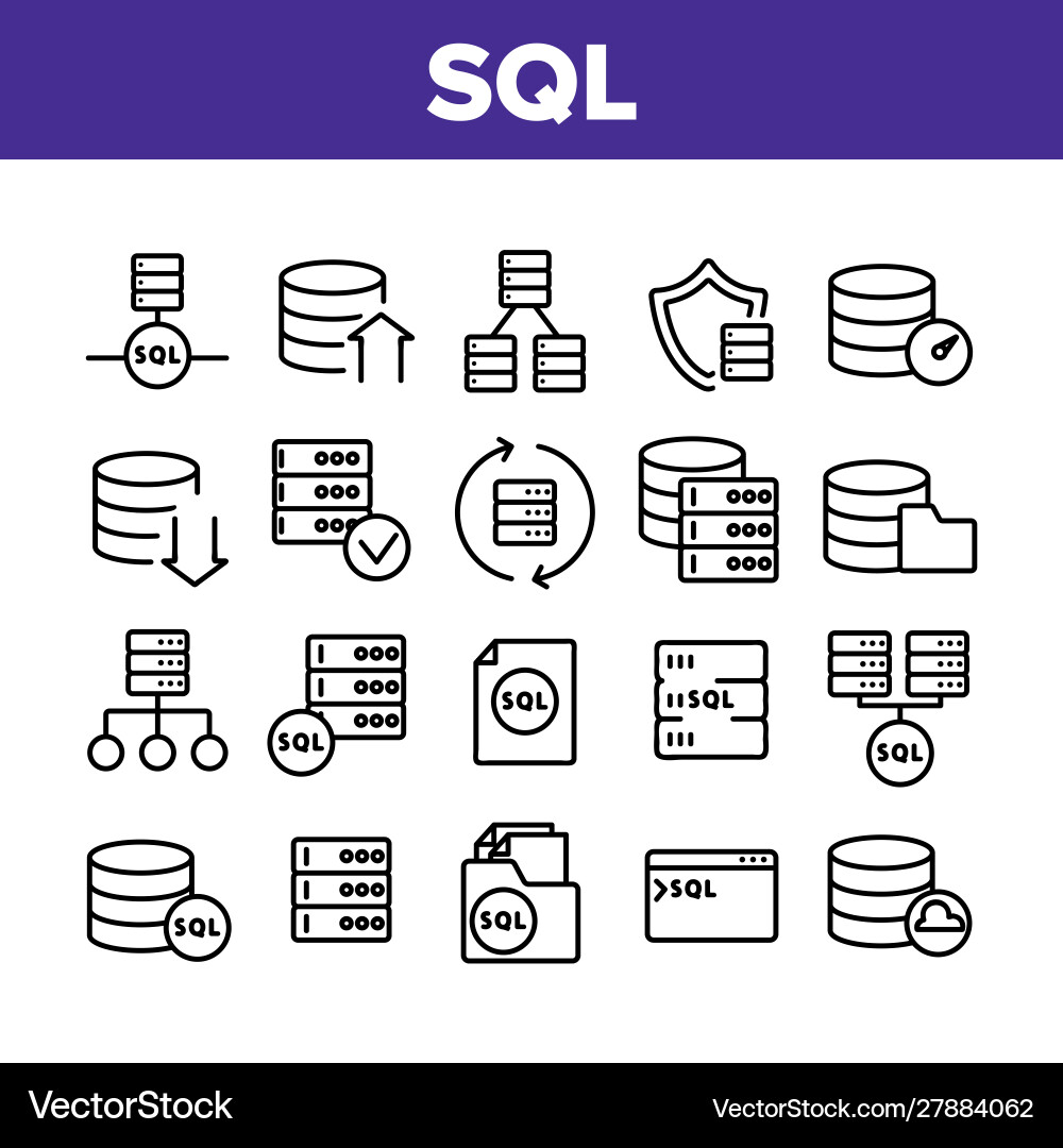 Sql database collection elements icons set Sql database collection elements icons set vector image