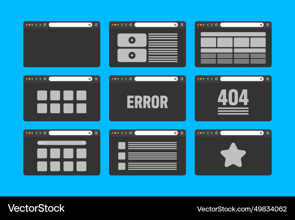 Web browser window pages layout with toolbar Web browser window pages layout with toolbar vector image