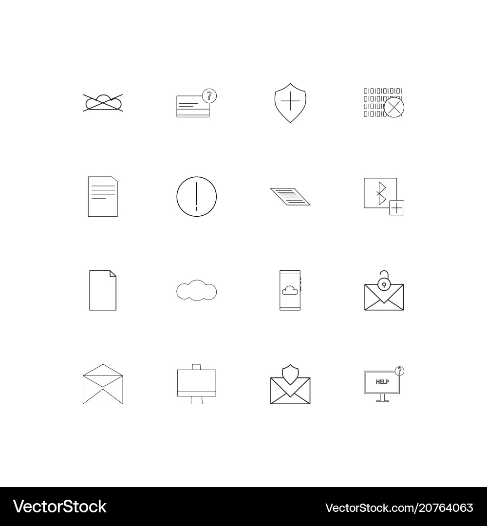 Cyber security linear thin icons set outlined vector image
