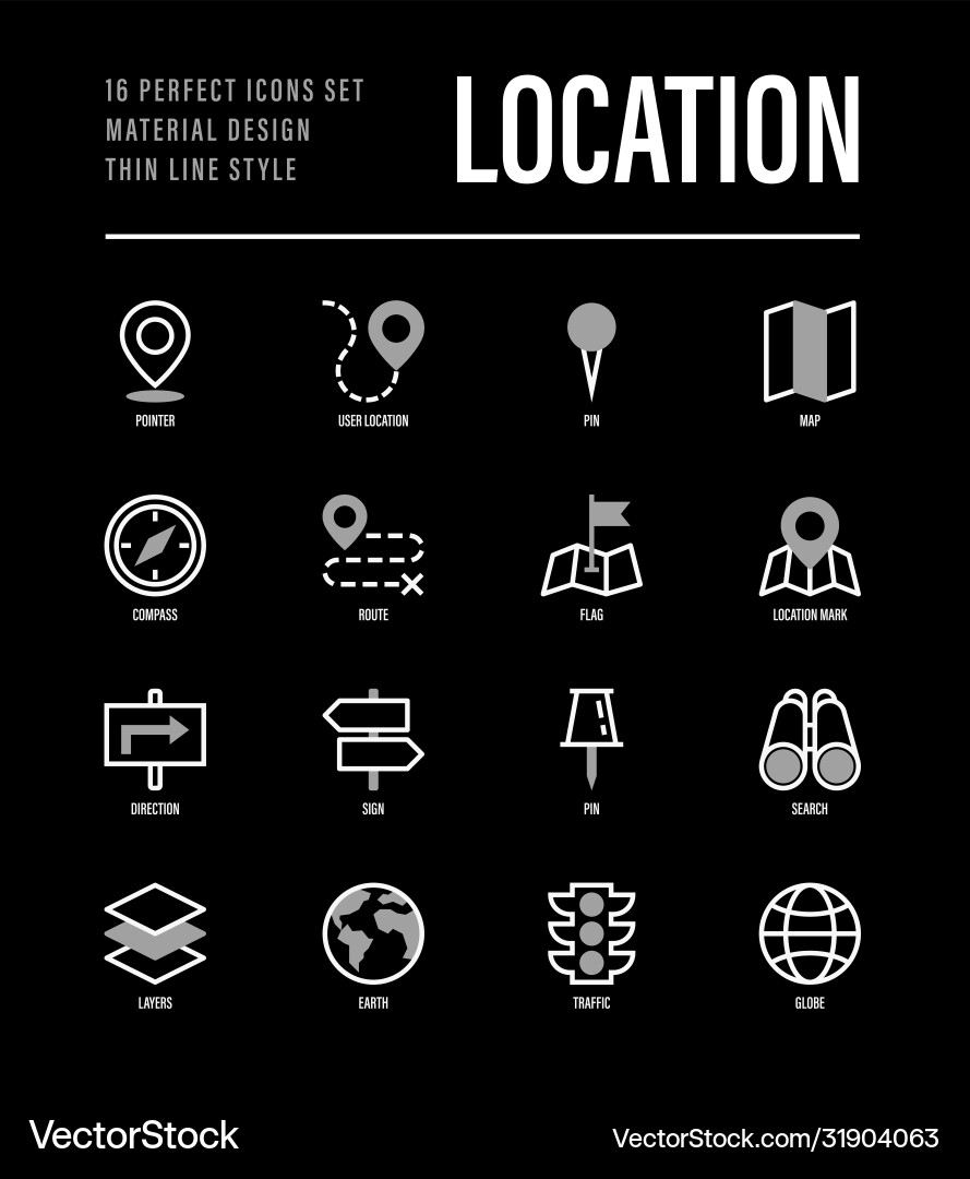 Location and navigation set pointer pin folded vector image