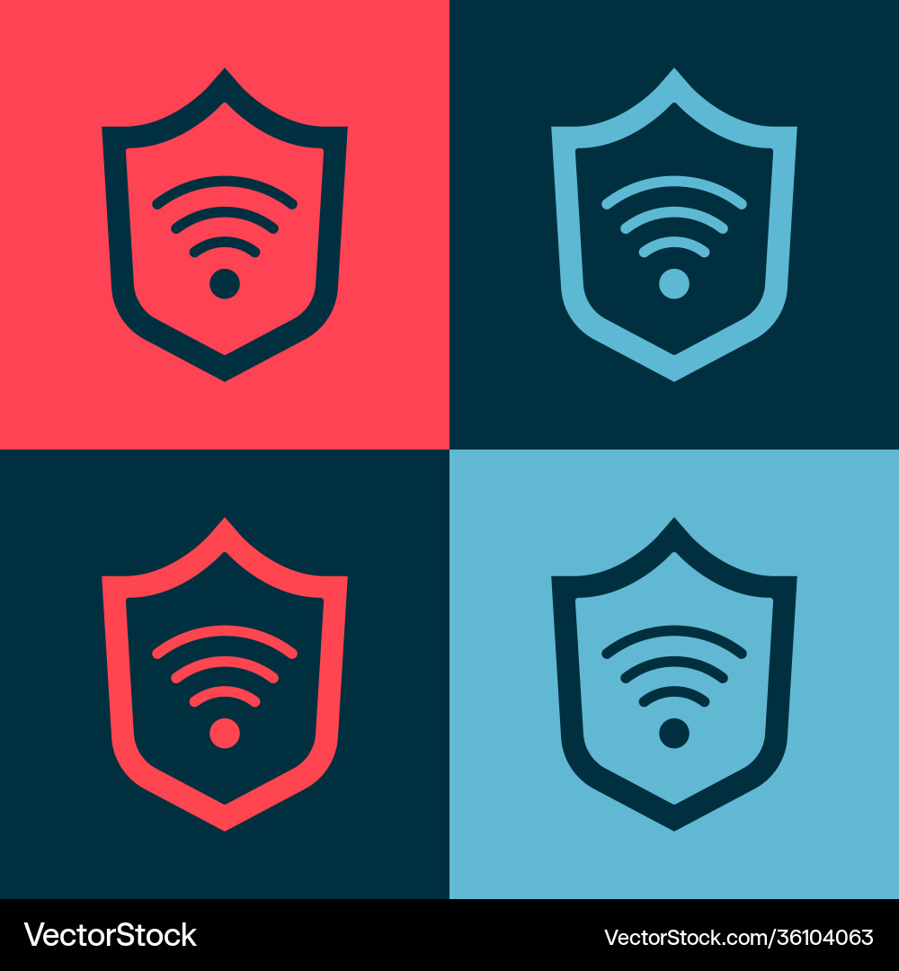 Pop art shield with wifi wireless internet network vector image