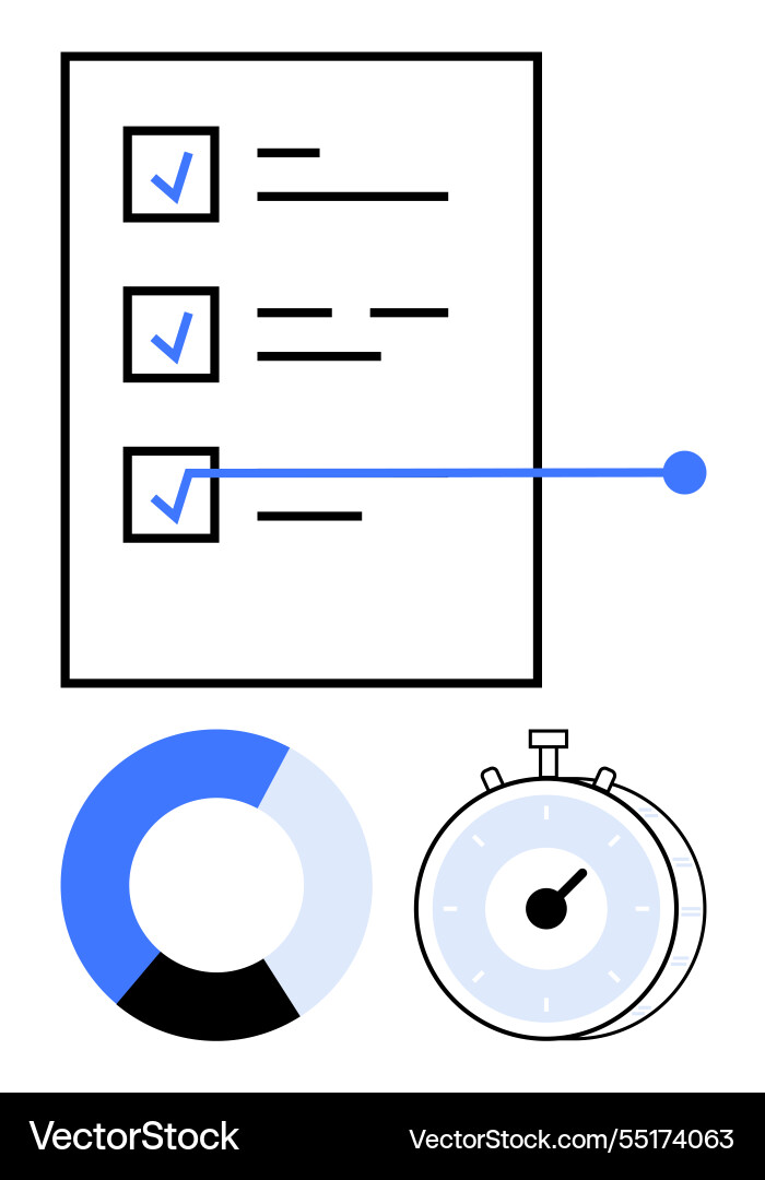 Task completion checklist with progress chart vector image
