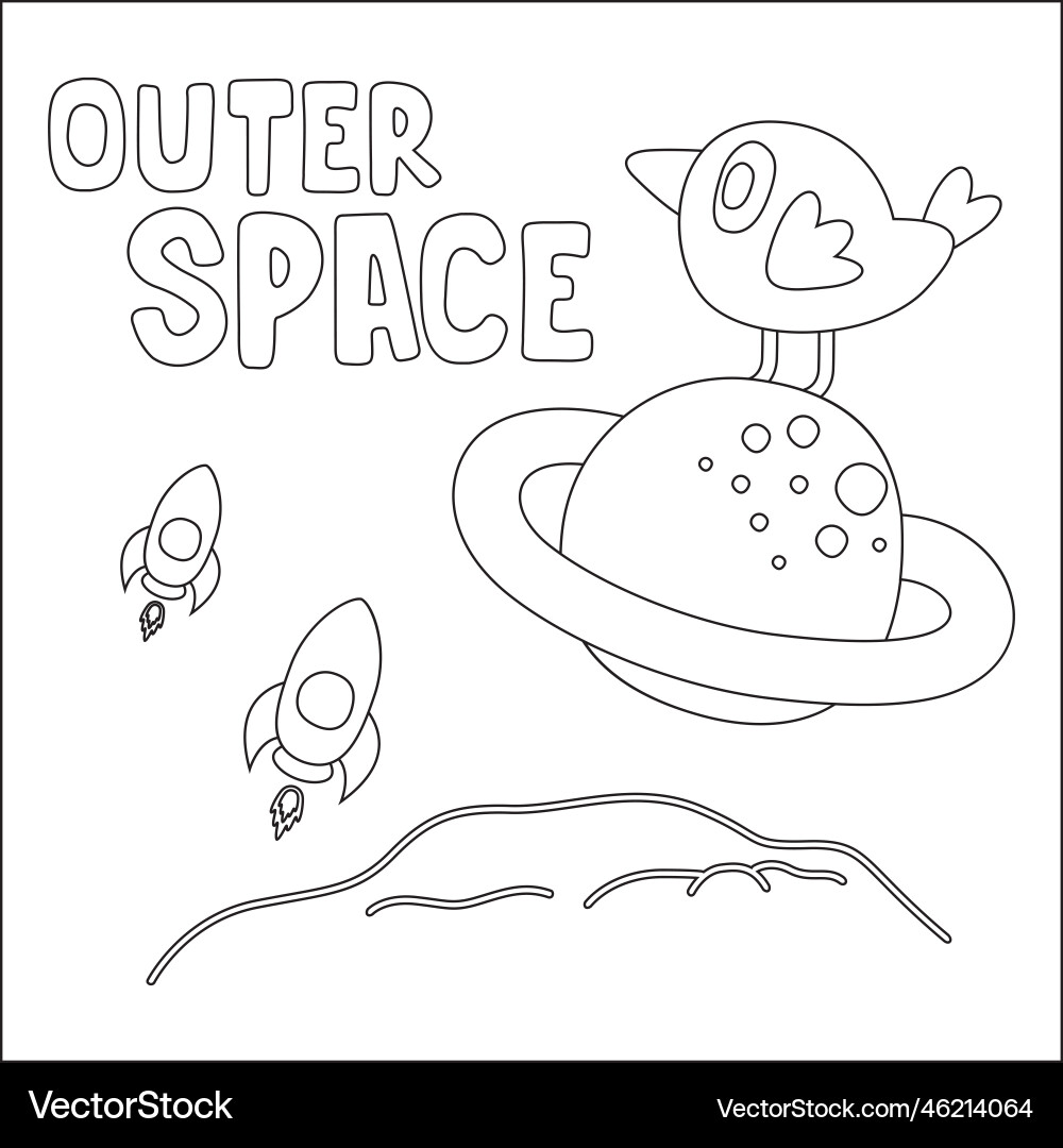 Bird character in the space with planet Vector Image