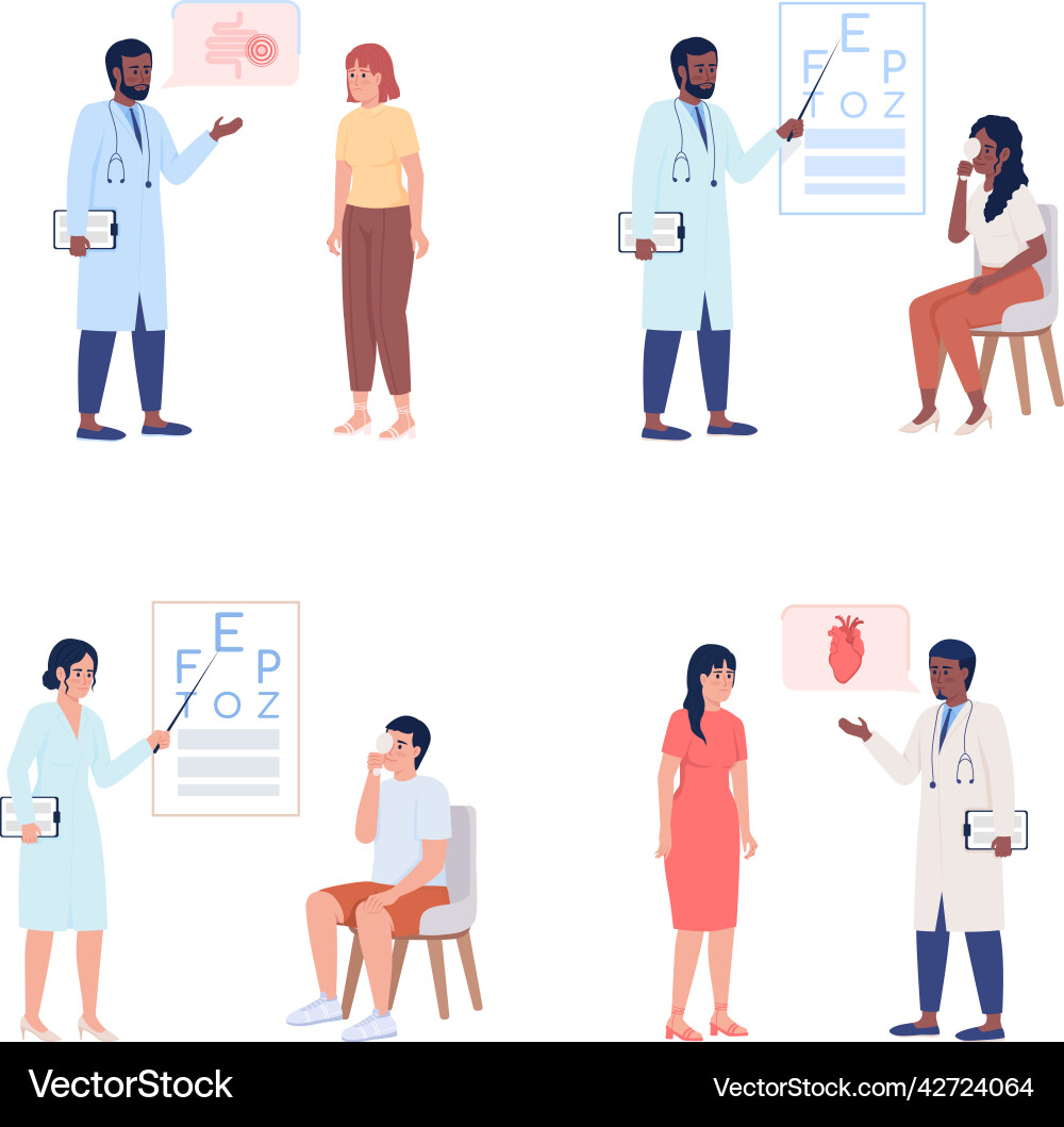 Doctor consultation semi flat color characters set Doctor consultation semi flat color characters set vector image