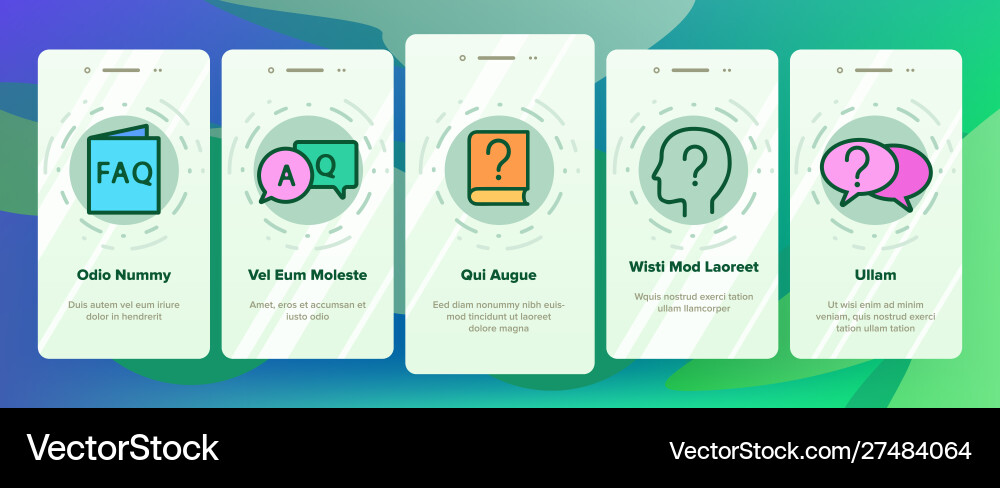 Faq frequently asked questions onboarding set Faq frequently asked questions onboarding set Vector Image
