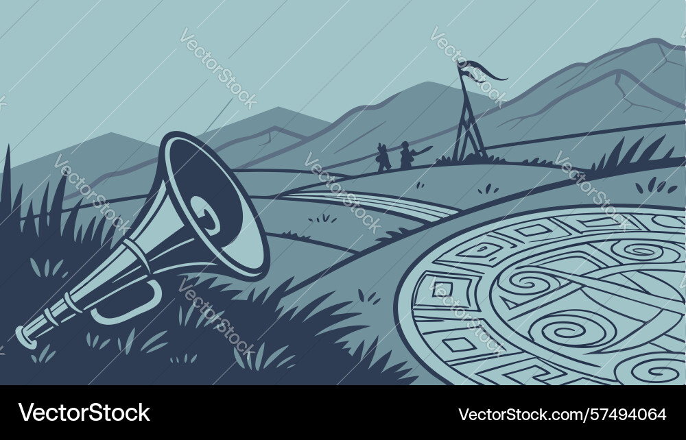 Gramophone on a circular path in landscape design vector image