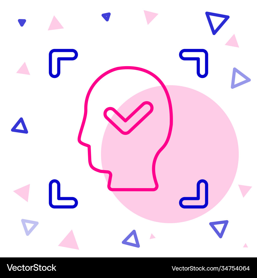 Line face recognition with check mark icon Line face recognition with check mark icon vector image