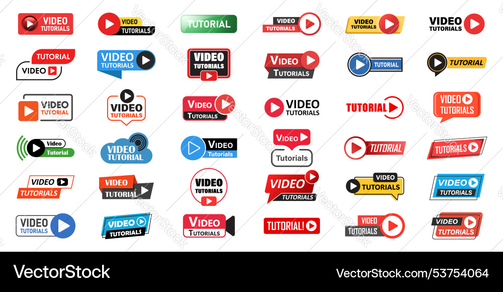 Play video tutorials icon set in flat style vector image