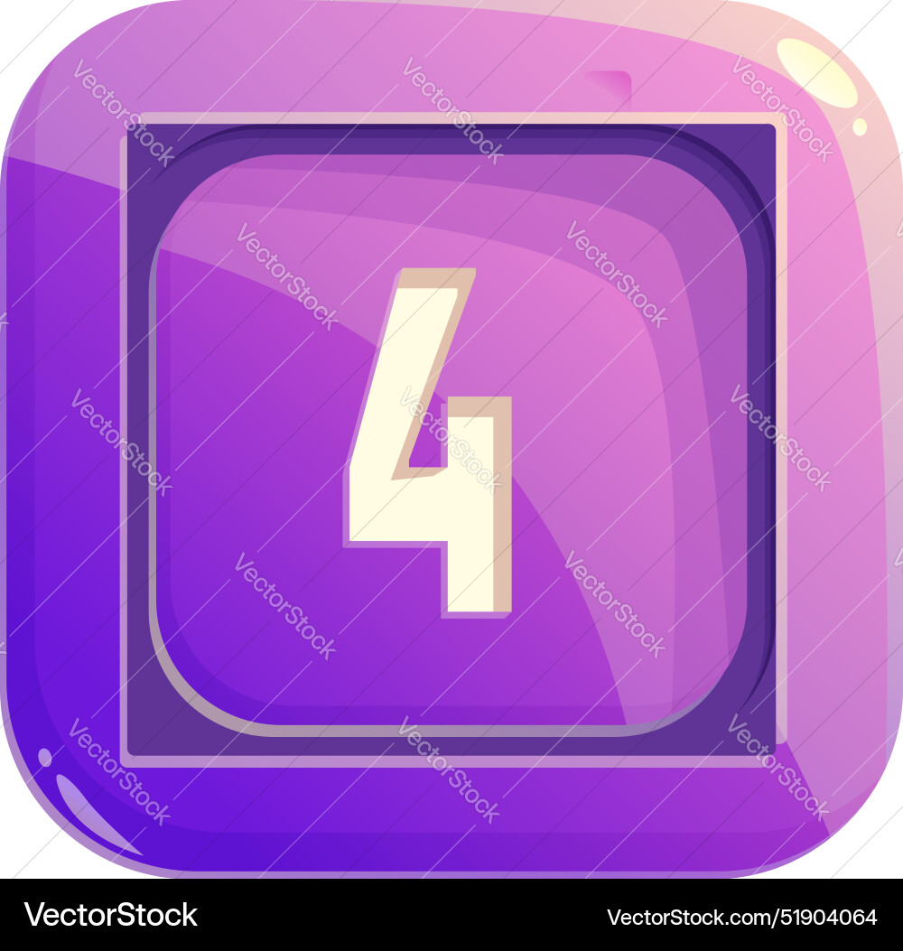 Purple square button showing number four Vector Image