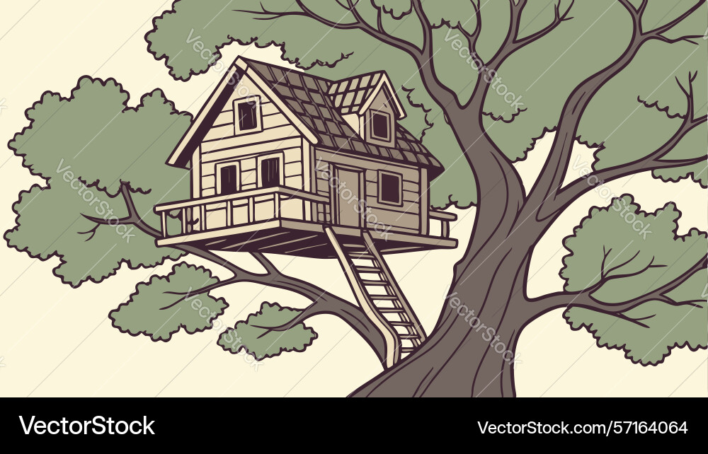 Rustic treehouse in a grand tree perfect vector image