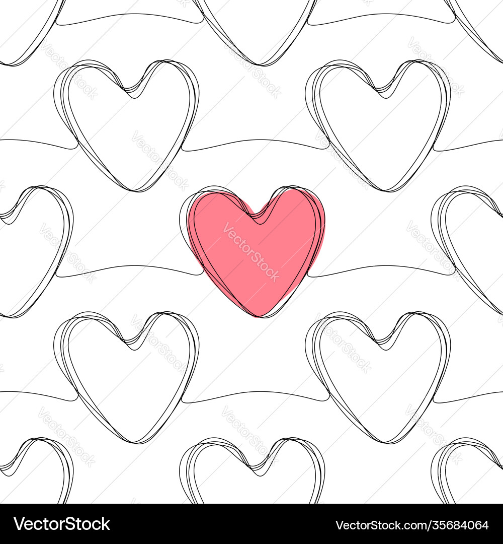 Seamless pattern with one line drawing heart Seamless pattern with one line drawing heart vector image