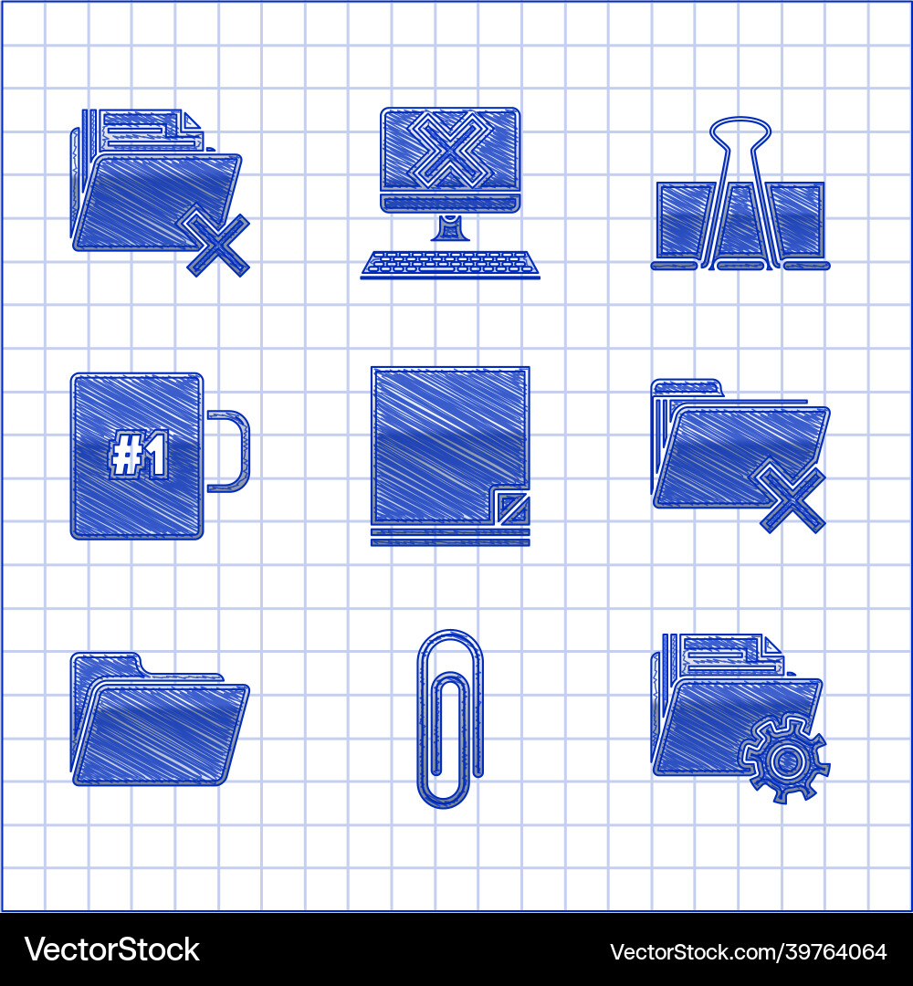 Set file document paper clip folder settings vector image