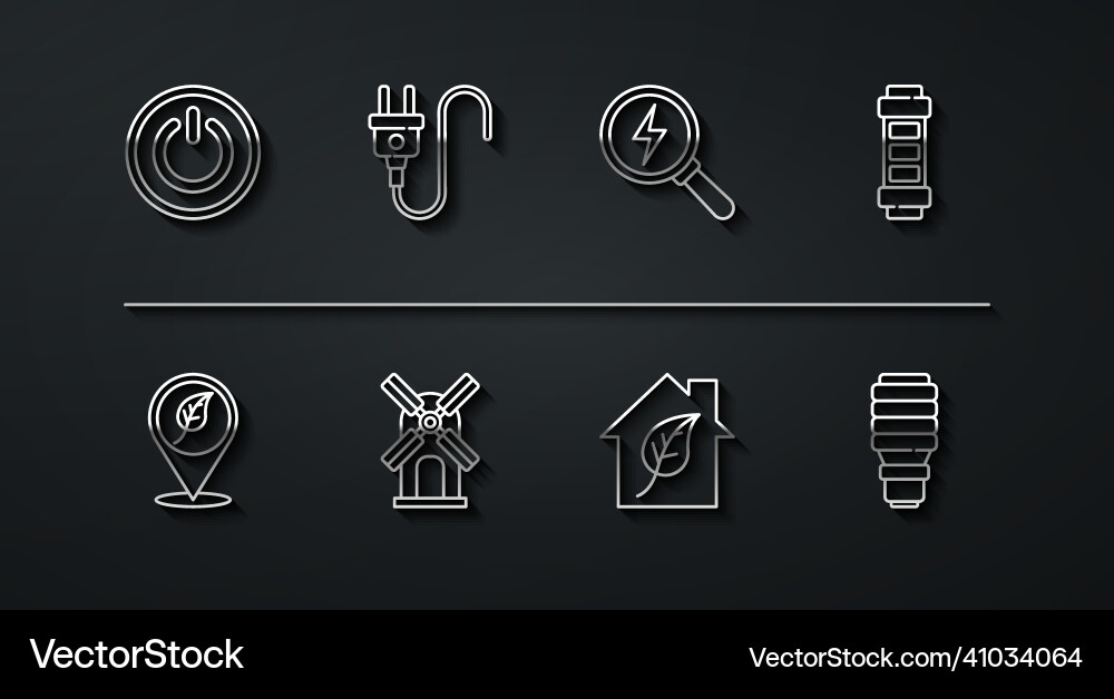 Set line power button location with leaf battery Set line power button location with leaf battery Vector Image