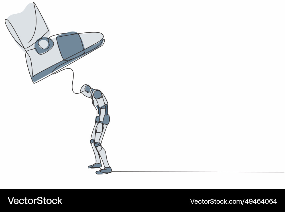 Single one line drawing robot standing weak under Single one line drawing robot standing weak under vector image