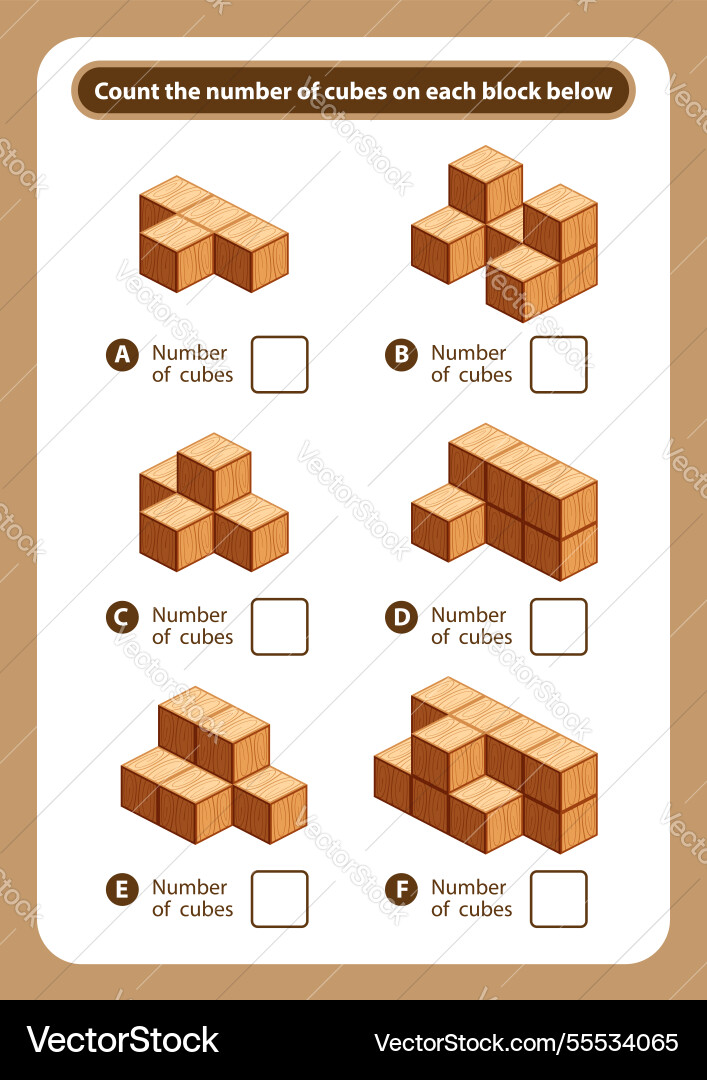 Articles sheet count the number of cubes on each Vector Image