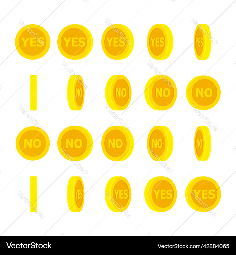 Coin rotating with yes and no words animation Coin rotating with yes and no words animation vector image