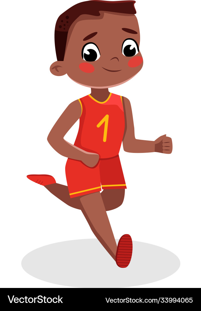 Cute boy running kid in sports uniform doing Cute boy running kid in sports uniform doing vector image