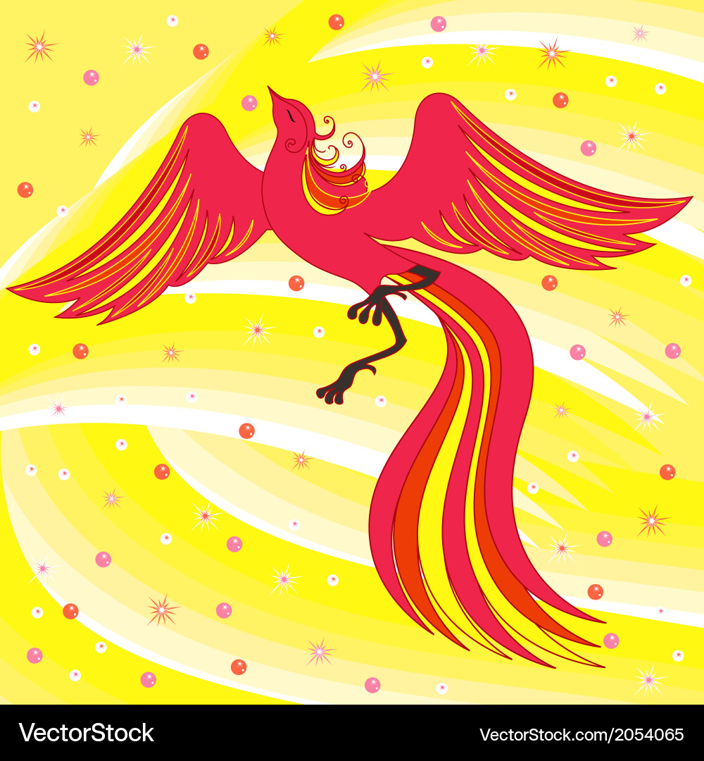 Graceful firebird on abstract background vector image