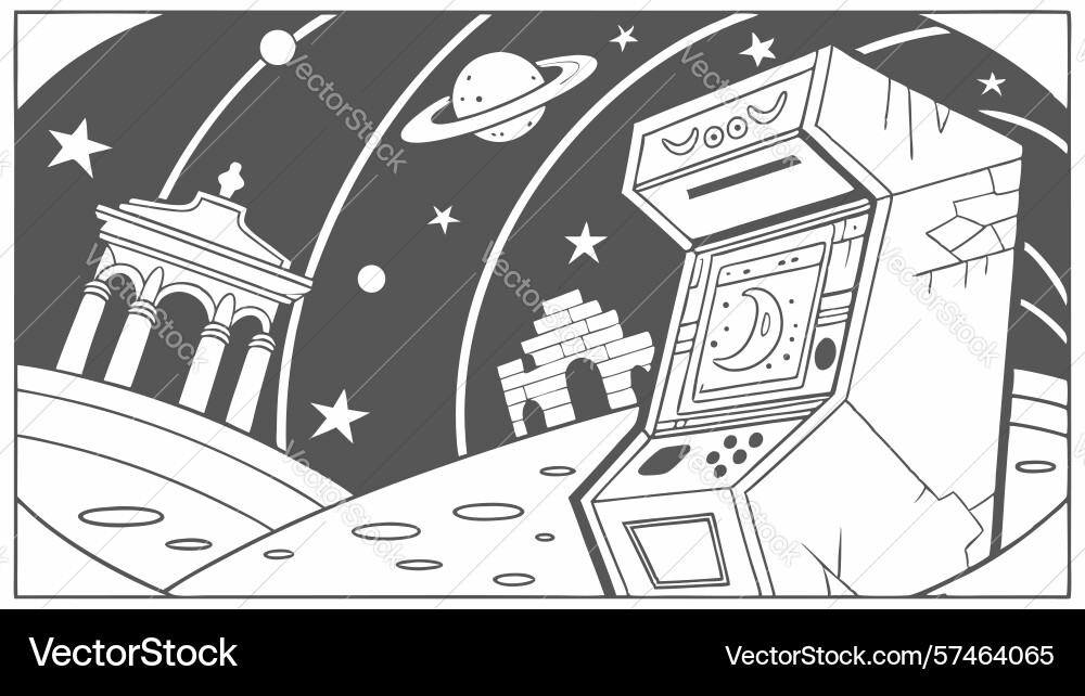 Retro arcade machines with cosmic patterns Vector Image