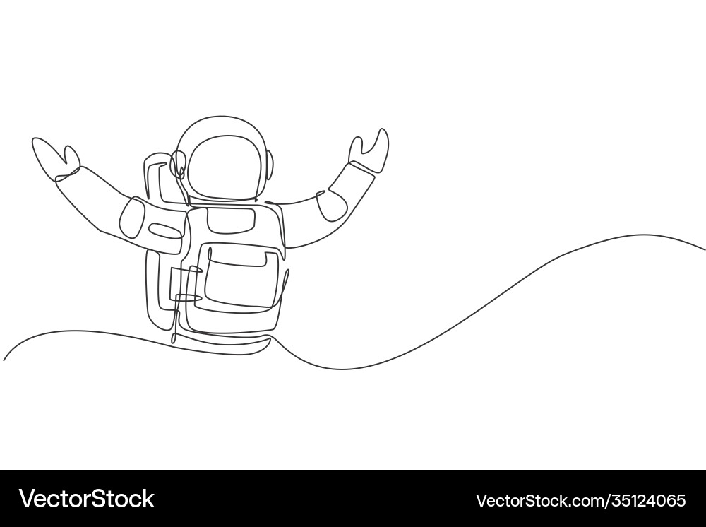 Single continuous line drawing astronaut open Single continuous line drawing astronaut open vector image
