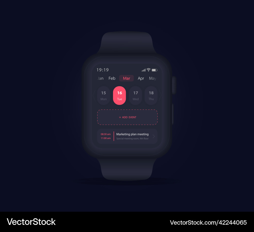 Smartwatch calendar planner app concept activity Smartwatch calendar planner app concept activity vector image